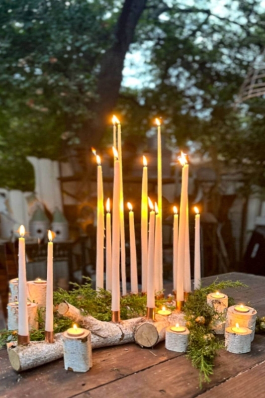 Candle Holders: Natural Birch Bark Votive Set for Winter Centerpiece