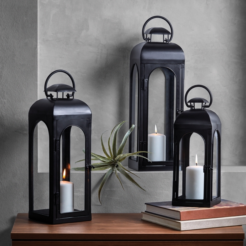 Candle Lantern Arched Handle Matte Black Minimalist Glass Holder