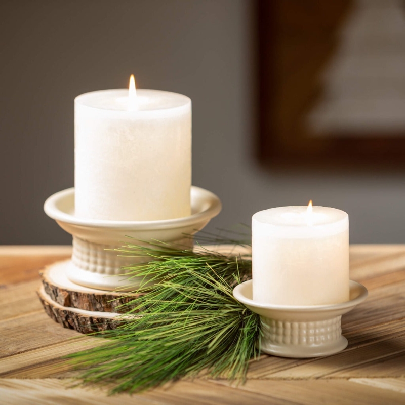 Candle Pedestal, Ceramic Tiered Base, Flared Top, Matte Finish.
