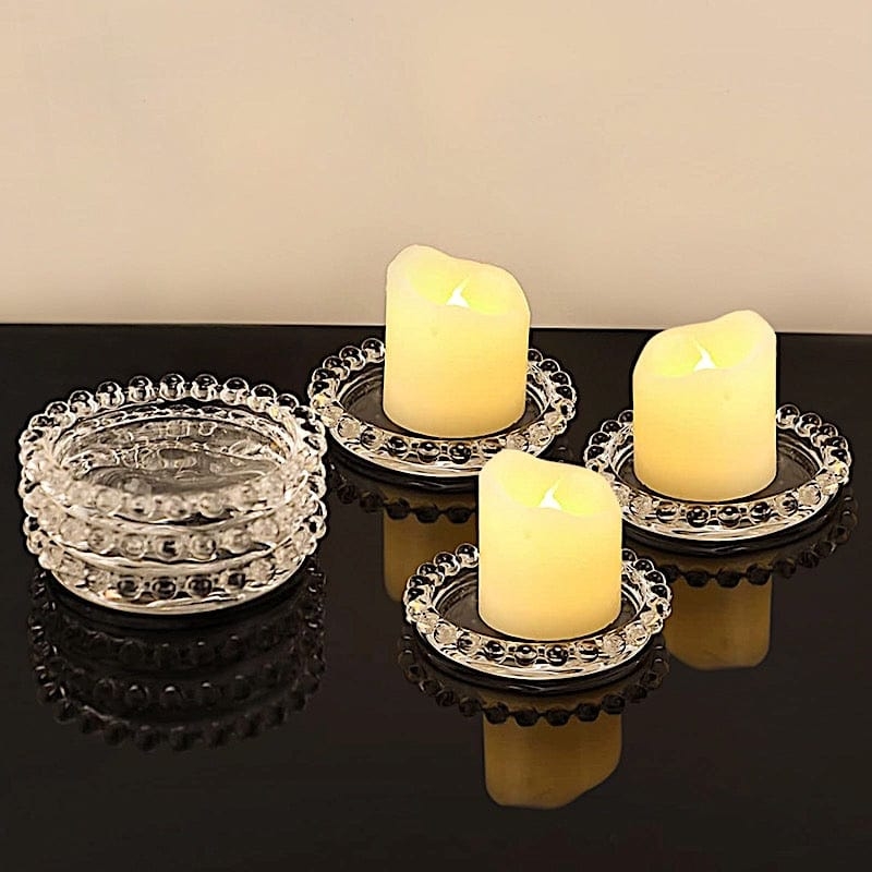 Candle Plate, Clear Glass Round Base, Beaded Rim
