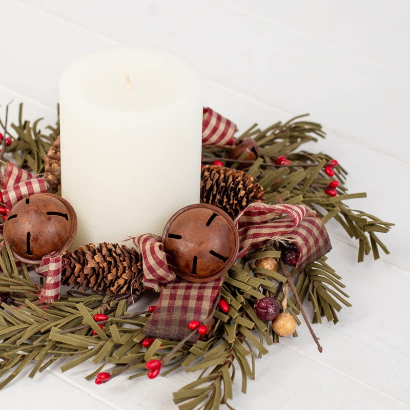 Candle Ring Rustic Holiday Centerpiece Mixed Foliage Berries