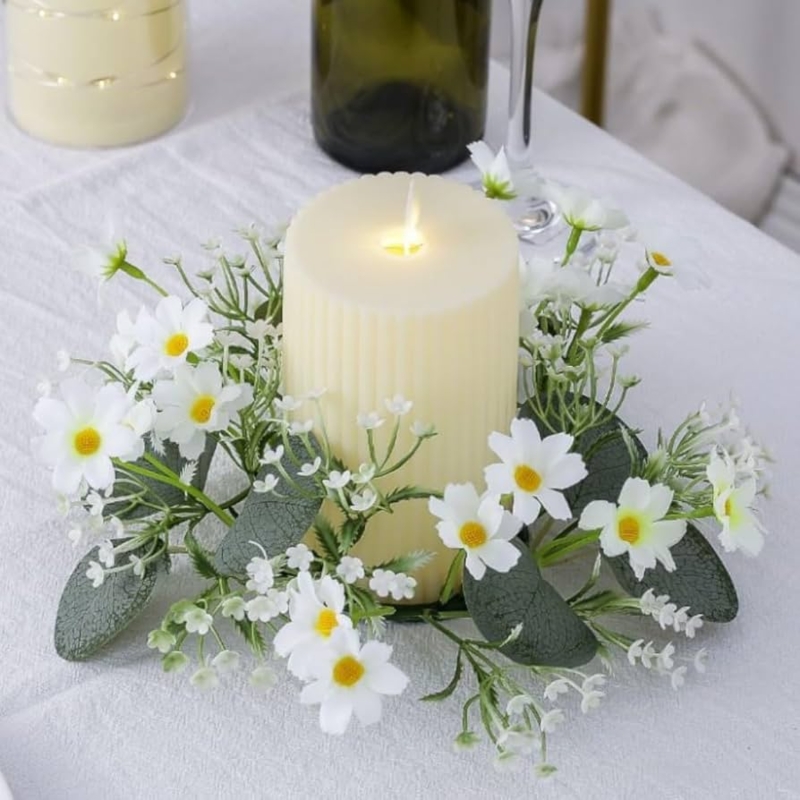 Candle Ring with Daisy Motif & White Cottage Style Florals