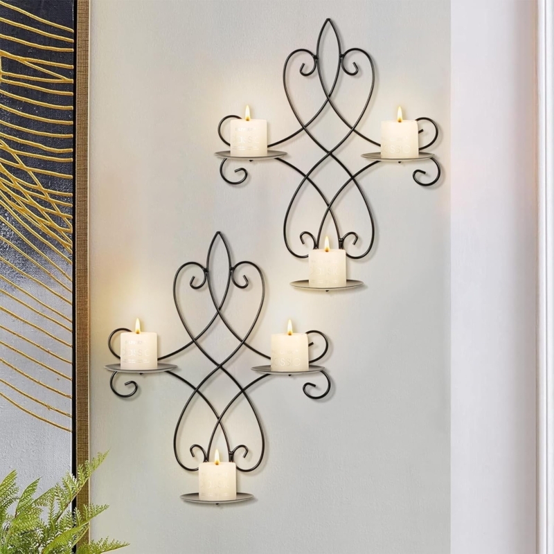Candle Sconce Set, Vertical Bar Lattice, Arched Metal Frame