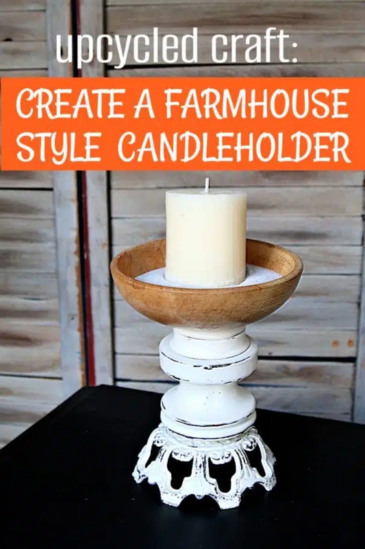 Candlestick, Distressed Whitewash Finish, Baluster Silhouette