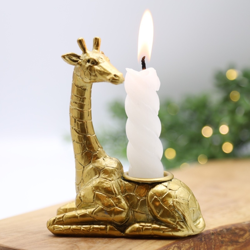 Candlestick Holder Antique Finish Giraffe Shape Sculptural Whimsical Decor