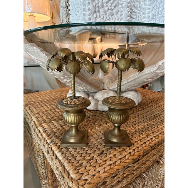 Candlestick Holder Classical Urn Form Palm Leaf Spray Antique Brass