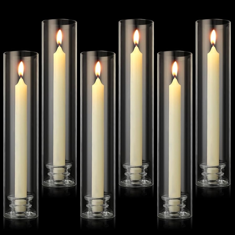Candlestick Holder Clear Glass Faceted Base Hurricane, Glam Decor