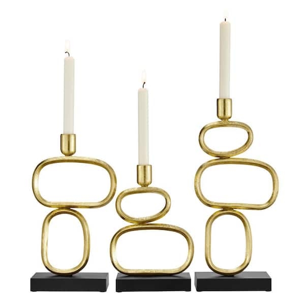 Candlestick Holder Geometric Silhouette Black and Gold Two Tone Finish