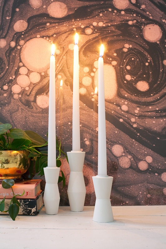 Candlestick Holder Geometric Turned Shapes Natural Finish Earthy Trio
