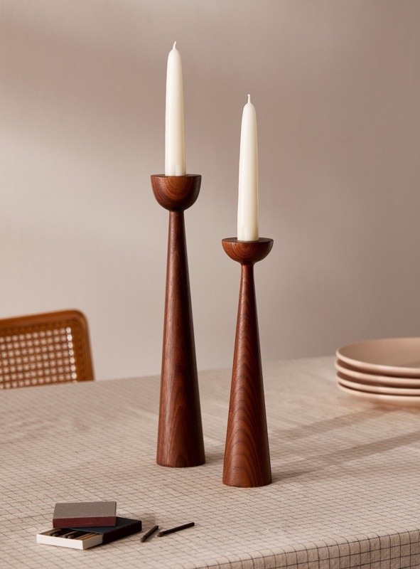 Candlestick Holder Hand Turned Silhouette Dark Wood Mid Century Modern