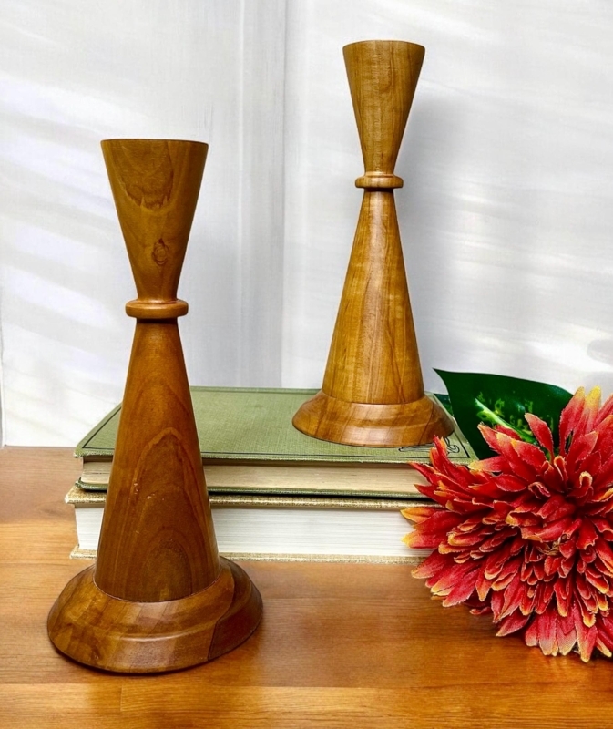 Candlestick Holder Hourglass Shape Honey Brown Atomic Age Boho Chic