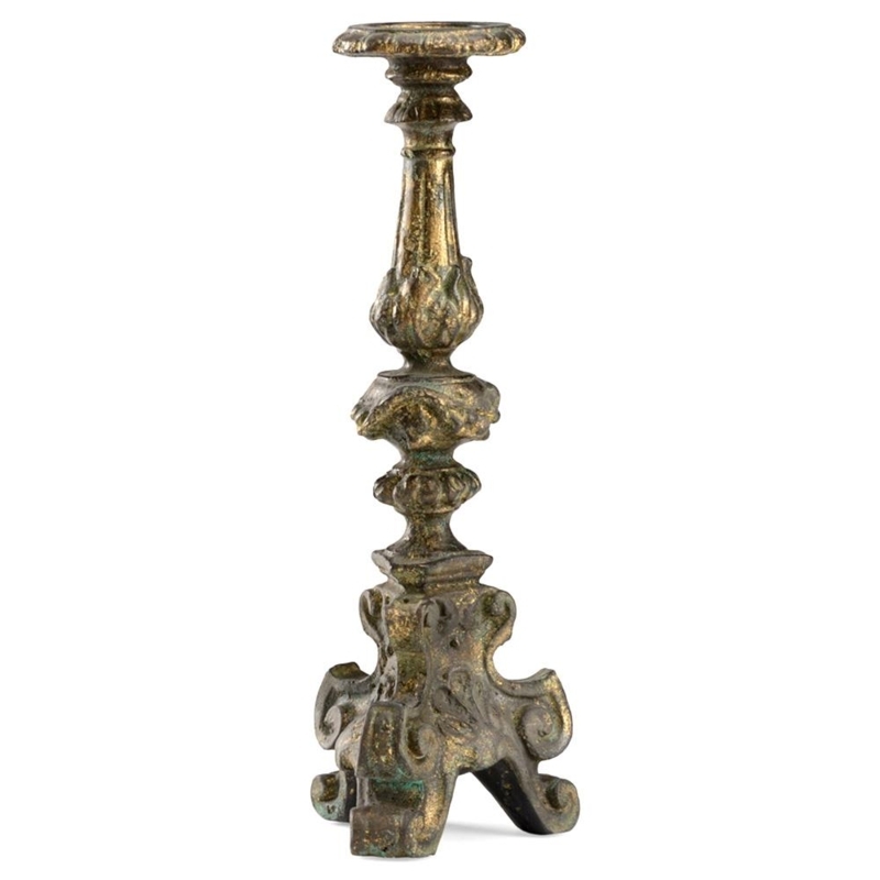 Candlestick Holder Intricate Foliage Carvings Antique Gold French Country