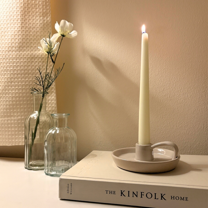 Candlestick Holder Matte Ceramic Looped Handle Organic Modern