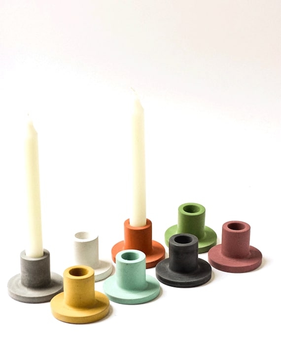 Candlestick Holder Minimalist Concrete Low Profile Circular Set