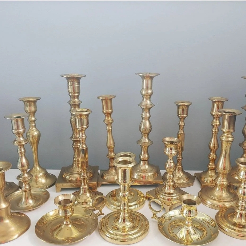 Candlestick Holder Mismatched Set Antique Brass Finish Patina Metal