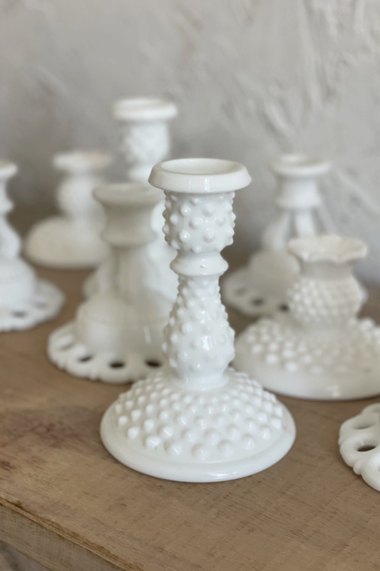 Candlestick Holder Opaque White Milk Glass Vintage Pedestal Taper Set