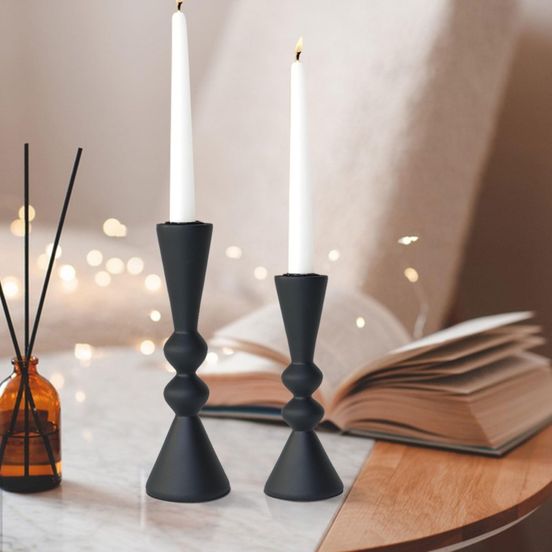Candlestick Holder Pair with Spindle Silhouette for Modern Farmhouse Decor.