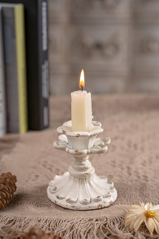 Candlestick Holder Resin Flower Shape Vintage Finish Taper Decor
