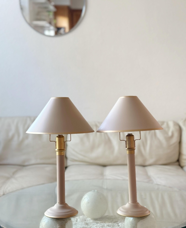 Candlestick Holder Set: Beige Metal Trio with Miniature Lampshades