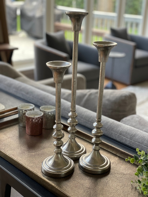 Candlestick Holder Set Brushed Aluminum Ultra Slender Stems Minimalist Decor