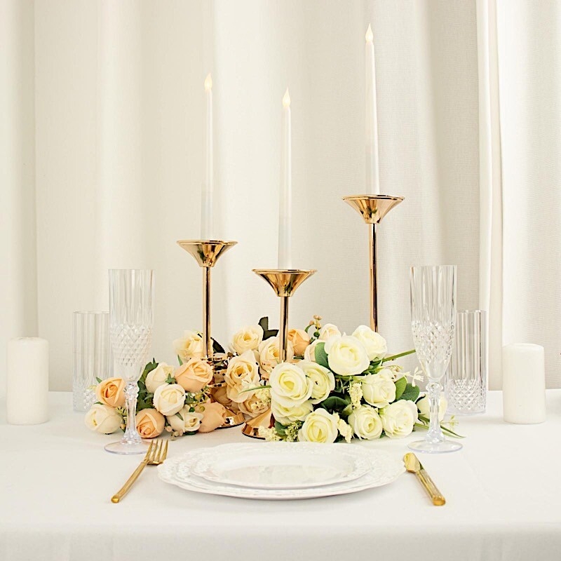 Candlestick Holder Set featuring Disk Pedestal Design in Polished Gold Finish.