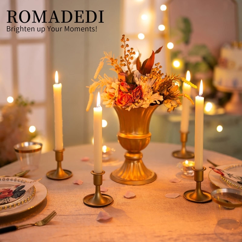 Candlestick Holder Set, Minimalist Polished Metal Taper Stand.