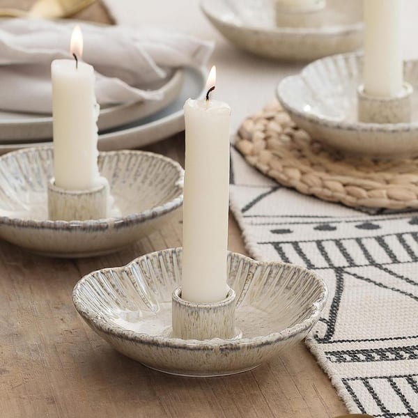Candlestick Holder Set of 4 Matte Ceramic Varied Organic Silhouettes