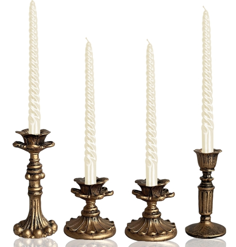 Candlestick Holder Set of 4 with Intricate Baroque Carvings