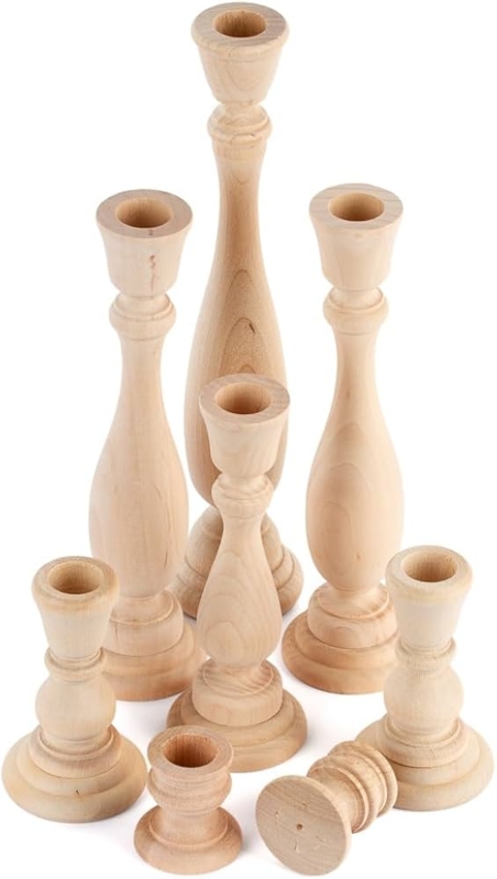 Candlestick Holder Set Unfinished Wood Assorted Heights DIY