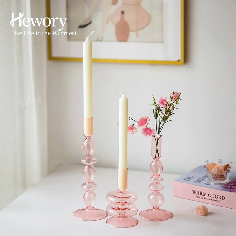 Candlestick Holder Set with Mismatched Silhouettes and Bubble Base