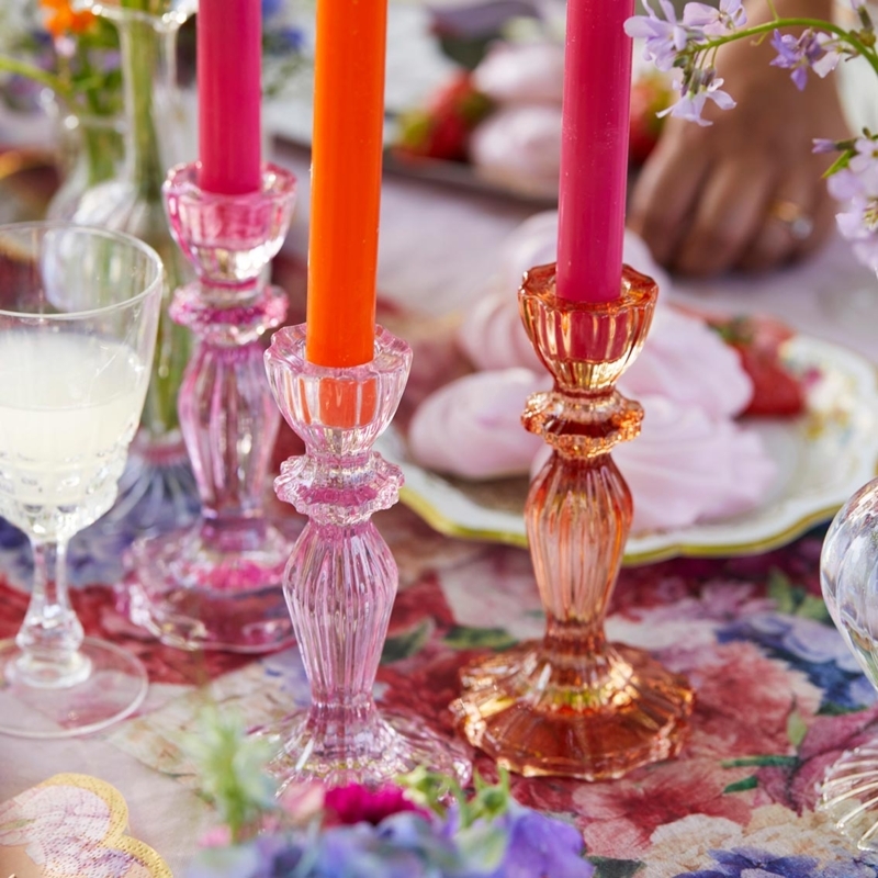 Candlestick Holder with Tiered Column Design in Vibrant Glass