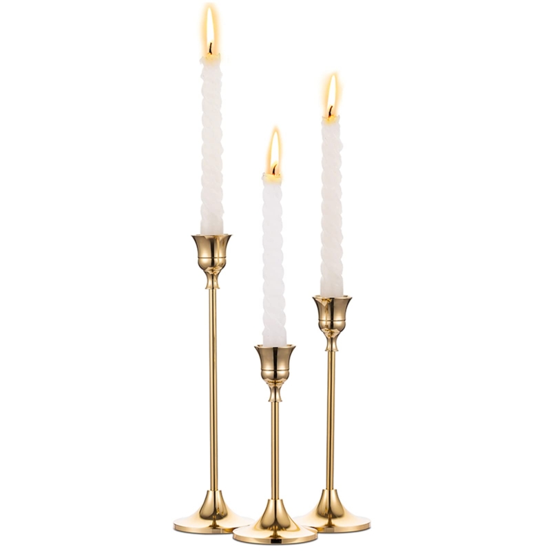 Candlestick Holders Staggered Heights Polished Finish Minimalist