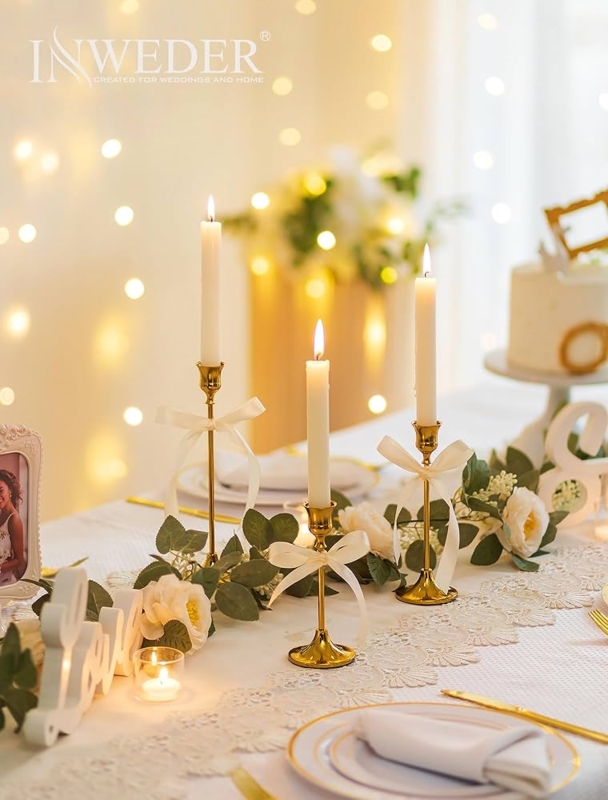 Candlestick Holders: Ultra-Slim Stems, Brushed Finish, Minimalist Decor.