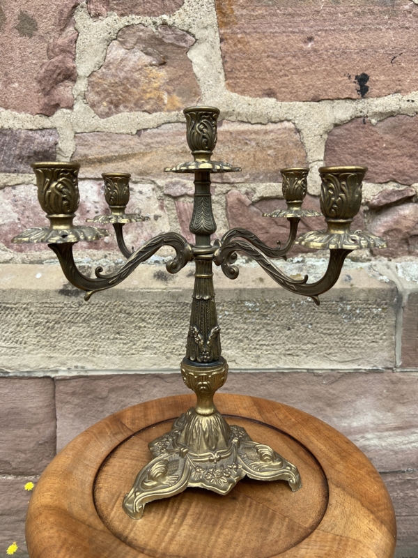 Candlestick in Polished Neoclassical Style with Ornate Scrolled Base