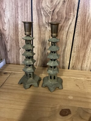Candlestick Pair Black Red Accent Details Slender Profile Traditional
