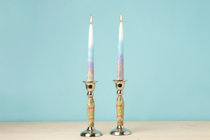Candlestick Pair Multicolor Rings Stacked Segmented Form