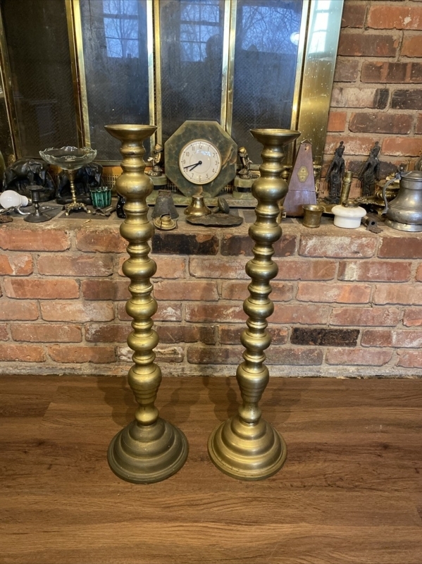 Candlestick Pair Ornate Brass Altar Style Traditional Floor Decor