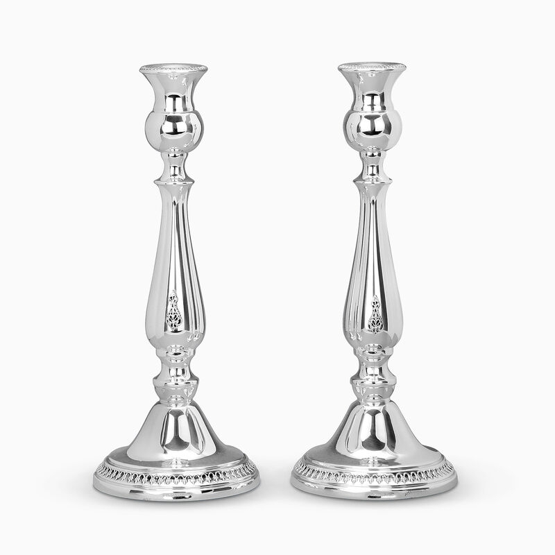 Candlestick Pair Polished Silver Filigree Pattern Traditional Luxury Decor