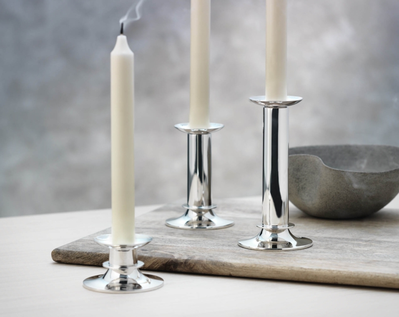 Candlestick Polished Silver Tapered Silhouette Modern Minimalist Decor