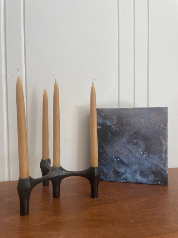 Candlestick Sculptural Form Organic Curves Dark Wood Scandinavian Trio