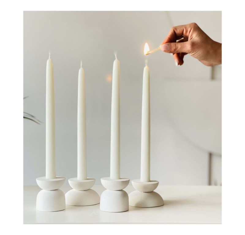 Candlestick Set Bulbous Stacked Form, Minimalist White Ceramic