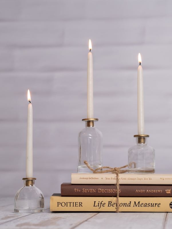 Candlestick Set Clear Glass Slender Stem Polished Contemporary