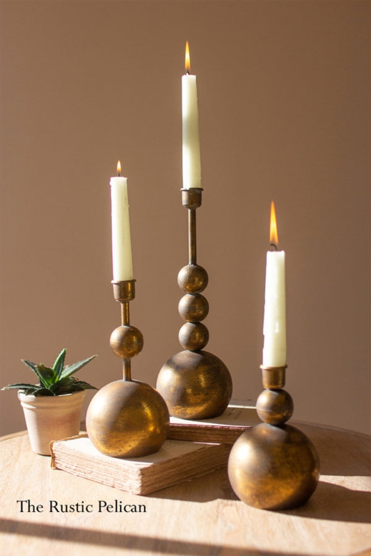Candlestick Set Graduated Heights Slim Profile Brushed Finish