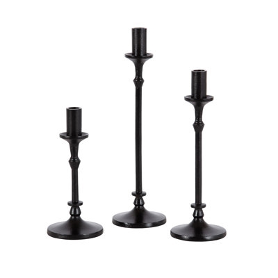 Candlestick Set Matte Black Graduated Heights Turned Spindle Decor