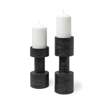 Candlestick Set Matte Black Minimalist Silhouette Slim Profile Metal