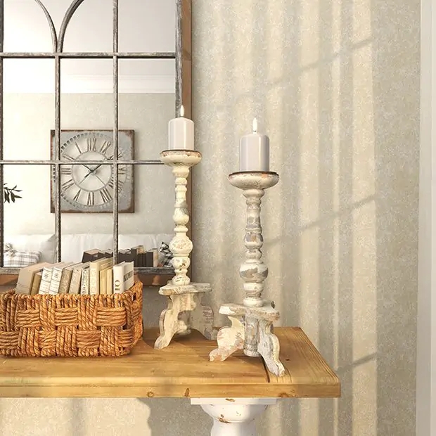 Candlestick Set with Petal Scalloped Rims, Distressed White Finish