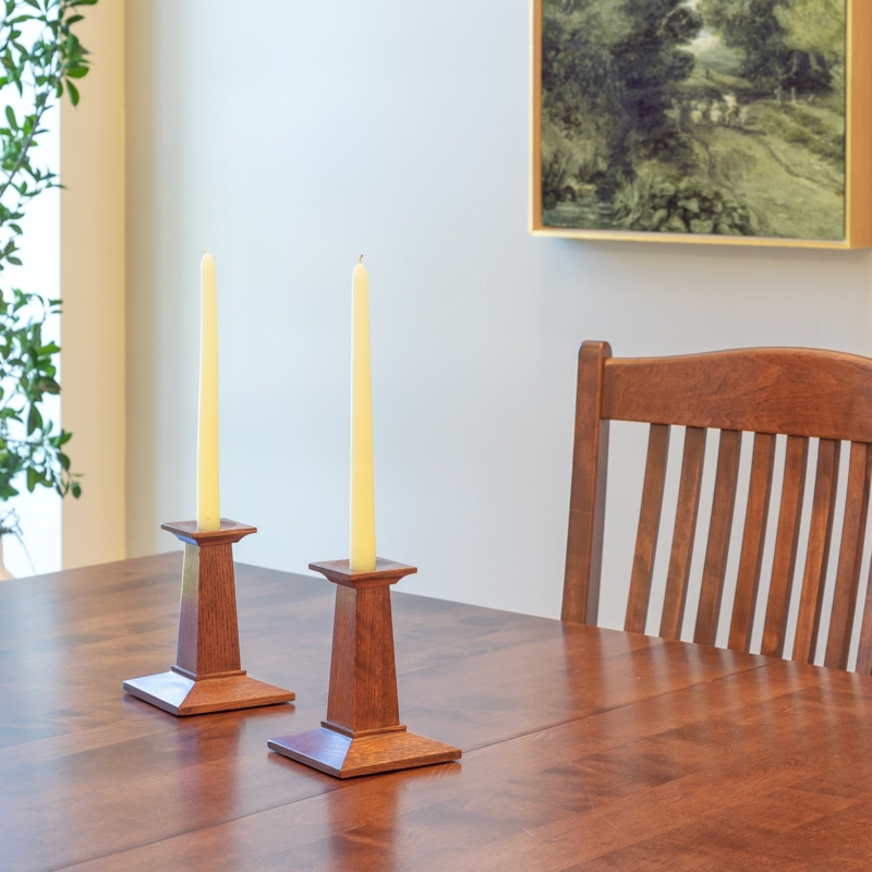 Candlestick Set Wood Mission Style Tapered Square Stem Craftsman