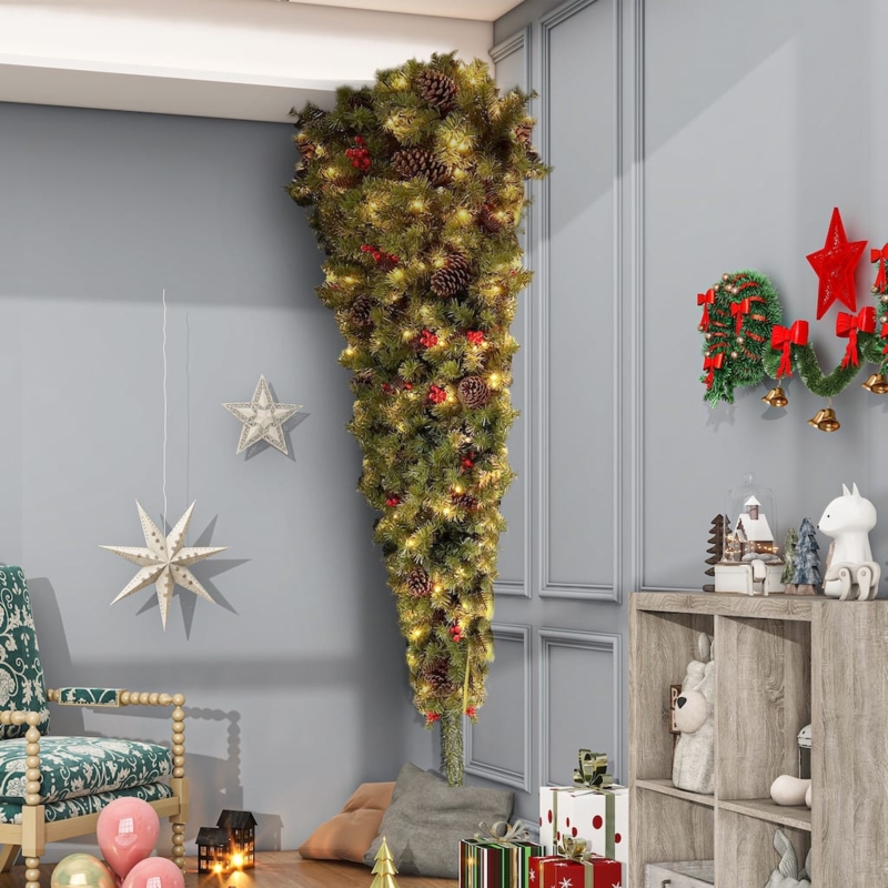 Ceiling Hung Upside Down Christmas Tree Pre-Lit Warm LED (68 chars)