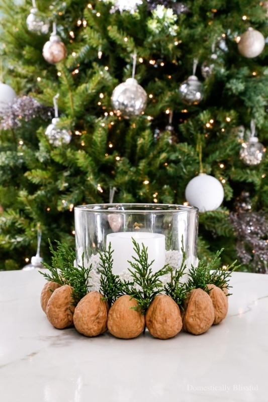 Centerpiece Candle Holder Rustic Wood Trough Walnut Shell Base