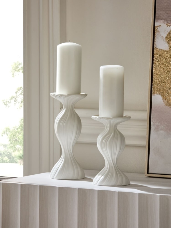 Ceramic Candle Holder: Vertical Pleated Ribbing, Flared Base
